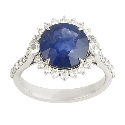 Bague halo diamant saphir bleu