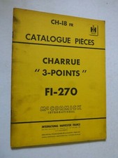 catalogue pieces detachées : charrues 3 points FI - 270 Mc CORMICK de 1962