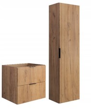 Ensemble sous-lavabo suspendu FLOW 60 cm chêne + armoire murale