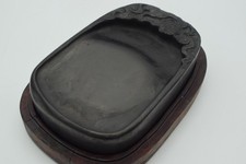 Ancien outil de calligraphie Suzuri en pierre à encre japonaise avec étui...