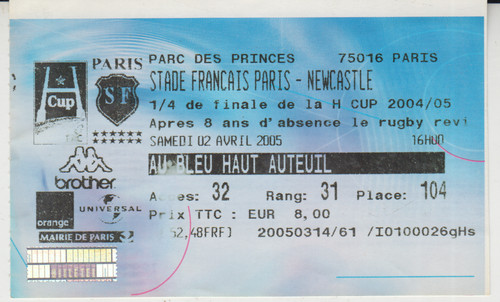 Billet match rugby parc - match,