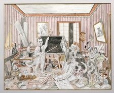 Grande aquarelle 19ème l'école des chats caricature enseignement