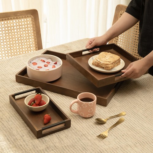 Wooden serving tray set - wooden,