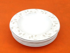 6 assiettes creuses Porcelaine blanche à décor de feuillage