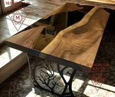 Noir Élégant Époxy en Bois Centre Table Top / Résine pour Maison 122X61cm