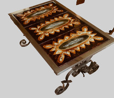 Table basse en fer forgé et plaque de céramique XX siècle