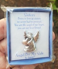 Vintage Silver Tone Ganz Angel By My Side Pendant Charm with Simulated Pearl