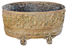 Large Antique French Jardiniere Brass Planter Cherub Gothic 1890 Centerpiece