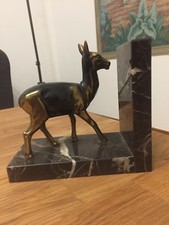 Grand Serre livres ART DECO  GAZELLE BICHE régule socle marbre noir