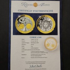 MEDAILLE ARGENT 333‰ DOREE OR FIN / ROYAUME DE CORSE 1768 / 15g 36mm / Avec cert