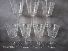 Vintage lot 🍷 7 verres à vin / vin cuit 🍷 en verre gravé 🍷 Ancien