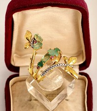BAGUE ANCIENNE  ARGENT MASSIF 925 Pl OR 18K EMERAUDE ET RUBIS NATURELS 54/55