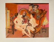 Blasco Mentor Lithographie originale signée numérotée scène érotique intérieur