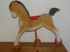 Joli Cheval de Bois à Bascule et Roulette vers 1940/50