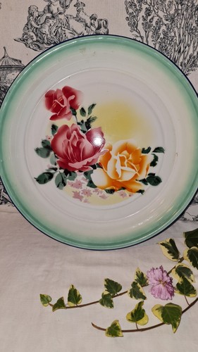 Ancien plateau emaillee decor - emaillee,