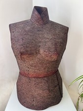 Ancien Mannequin buste de couture carton 1950 feutre bordeaux