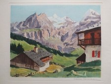 Maurice Ménardeau - gravure tirage ancien Montagne Le Chalet signée