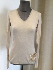 Tres beau pull leger beige sequins coton soie cachemire Berenice 34/36 tbe 