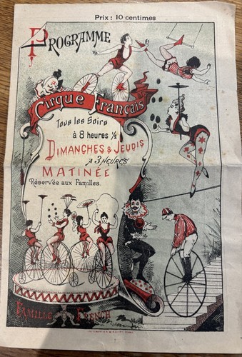 PROGRAMME CIRQUE.CIRCA 1890