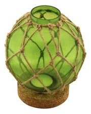 Bougie chauffe-plat boule de pêcheur en verre/filet/liège 13 x 16 cm VERT