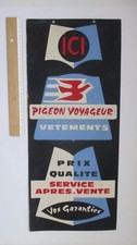 carton publicitaire vintage Vêtements PIGEON VOYAGEUR 58 x 25 cm Béthune  