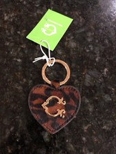 C Wonder Animal Hide With Fur Brown & Black Leopard Print Heart Keychain, NWT