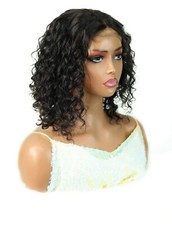 Perruque Wig 100% Cheveux Humains Naturelle Noir Bouclée Lace Frontal 4x4 35cm