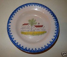 ASSIETTE FAÏENCE DECOR " VILLAGE " CHAROLLES OU St CLEMENT FIN 19 ème DEBUT 20 è