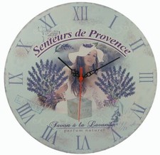 Horloge murale métal Lavande Provence - campagne - fleur - rétro vintage - 30 cm