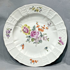 Dresden Assiette Porcelaine 19ème Grand Bouquet Aile Vannerie