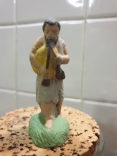 Ancien Santon Creche Noel Devineau joueur de cornemuse taille 2 7,5 cm Vert
