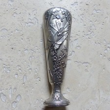 RARE SUPERB ANTIQUE SILVER 800 WAX SEAL STAMP INITIALS M A BUTTERFLY & DRAGONFLY