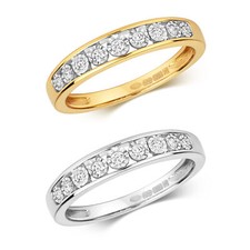 Bague Femme Semi Pavée Or Blanc/Jaune 9 k/carat et Diamant 0.10 Carat