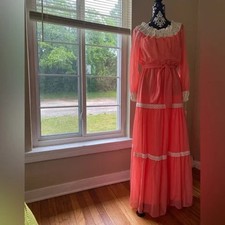 Stunning vtg Jacobson’s 70s prairie dress peach tiered Gunne Sax style sz 8