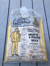 Vintage Dur-Abel Style 6900 3-Piece Heavy Duty Yellow PVC Rain Suit Large
