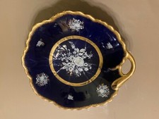Assiette en Porcelaine R bleu cobalt et doré
