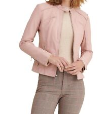 Veste en cuir rose bébé pour femme moto motard véritable peau d'agneau élégan...