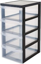  Tour de rangement à Roulettes en Plastique 4 Petits Tiroirs Noir Ouverture F...