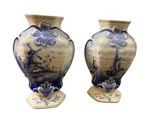 ANCIEN PAIRE DE VASE DELFT FAÏENCE TABLEAU MARINE MOULIN PETRUS REGOUT ANTIQUE