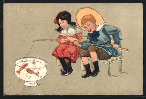 Enfants pêche verre - enfants, de