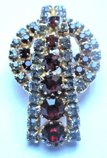 Ancienne superbe broche de collection couleur or sertie rubis aigue marine