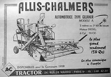 PUBLICITÉ AUTOMOTRICE CLEANER ALLIS CHALMERS MODÈLE A DIESEL 70 CV TRACTOR