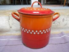 MARMITE  Pot ancien en tole émaillée avec couvercle  27 cm H