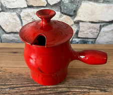 Pot en Céramique Rouge Style Moutardier Signé RP (Peut-être Robert Picault ?) 