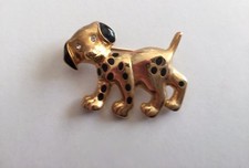 ADORABLE BROCHE CHIOT "DALMATIEN" METAL DORE & LAQUE NOIRE/ ANNEES 70