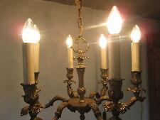 ANCIEN LUSTRE EN BRONZE 6 BRANCHES DES ANNEES 50