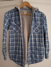 L.L.Bean Hooded Flannel Shirt Jacket – Blue Plaid – Sherpa Fleece Lined