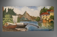 Ancien tableau huile hsb marine style Naif signé Mariacci.  Dans son jus