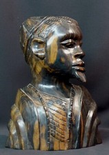 D Art Africain 1930 statue buste Homme ébène massif bicolore 2.8kg26cm très déco
