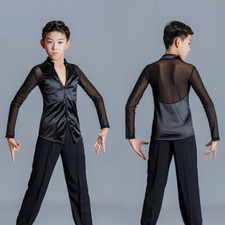 Enfant Garçon Satin Maille Épissure Danse Chemise Effectuer Costume Haut